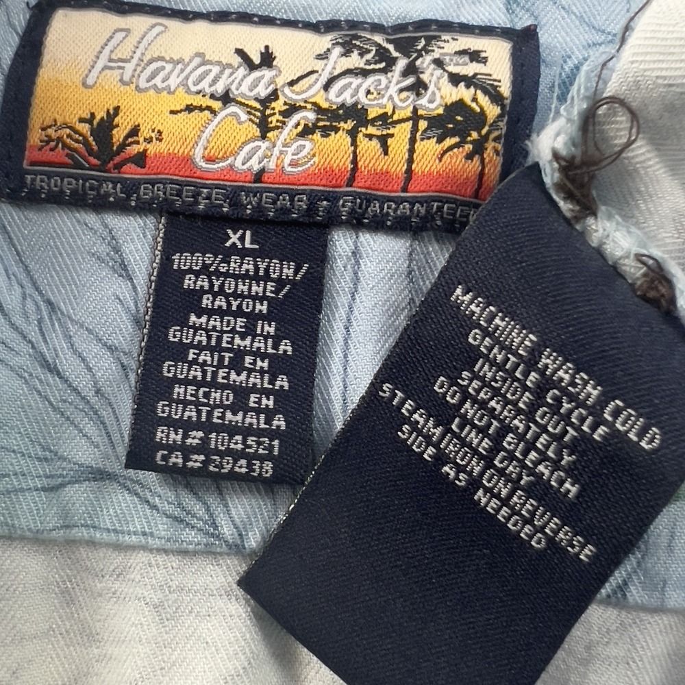Havana Jacks Cafe XL Hawaiian Camp Shirt Aloha Blue Hibiscus Tropical Floral - Picture 5 of 5